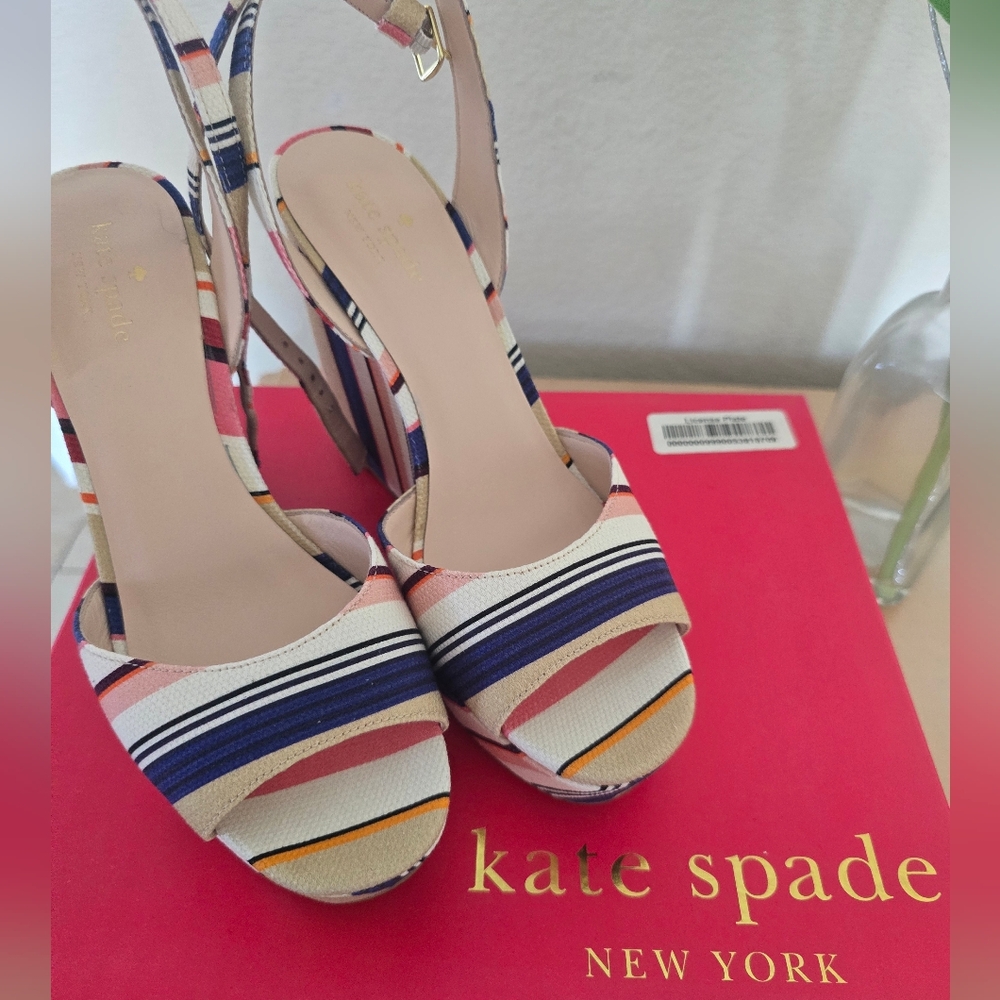 kate spade Multi-Striped Open-Toe Slingback Heels
